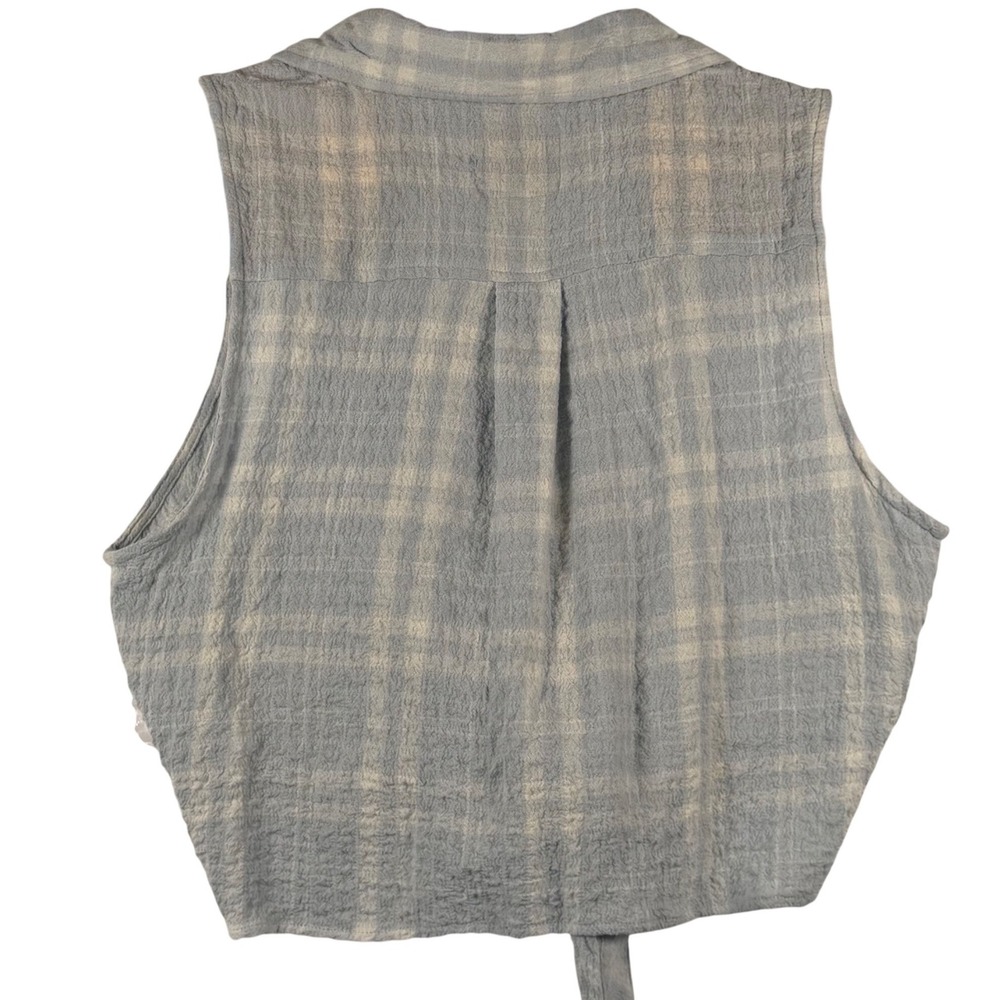 Ultra Flirt L Crop Top Blue Plaid Tie Front Sleeveless Button Up Coastal Cowgirl - Picture 3 of 6